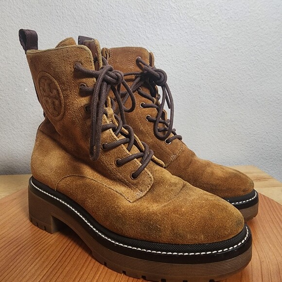 Tory Burch Combat Boots Womens Size 5M Brown Suede Ankle Lace Up Lug Sole 10942 - Picture 10 of 13